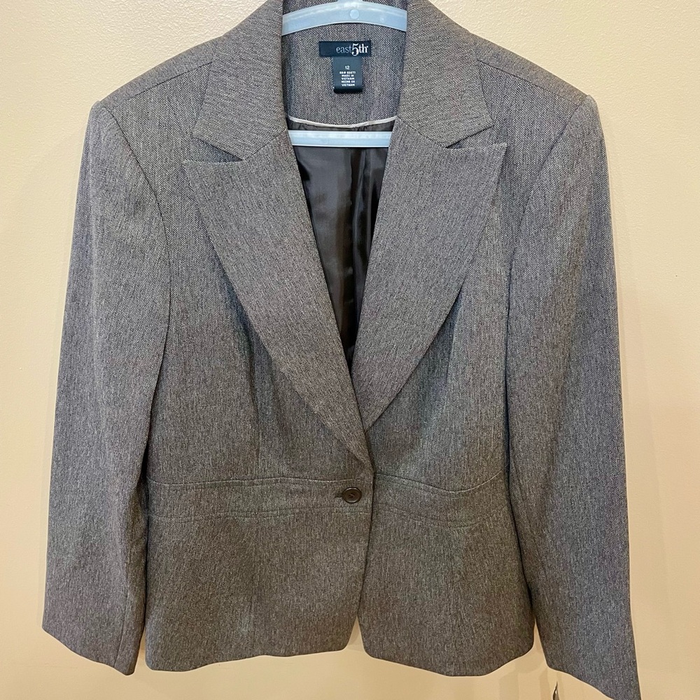 Classic East 5th Women’s Brown Herringbone Blazer & Skirt Suit Size 12 NWT #Work